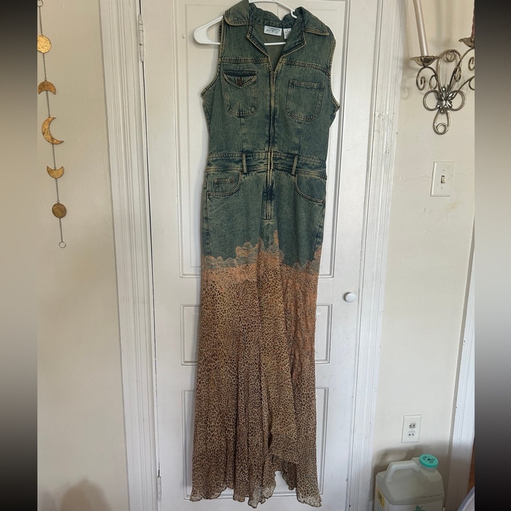 Jeanology Denim and Cheetah Print Maxi Dress